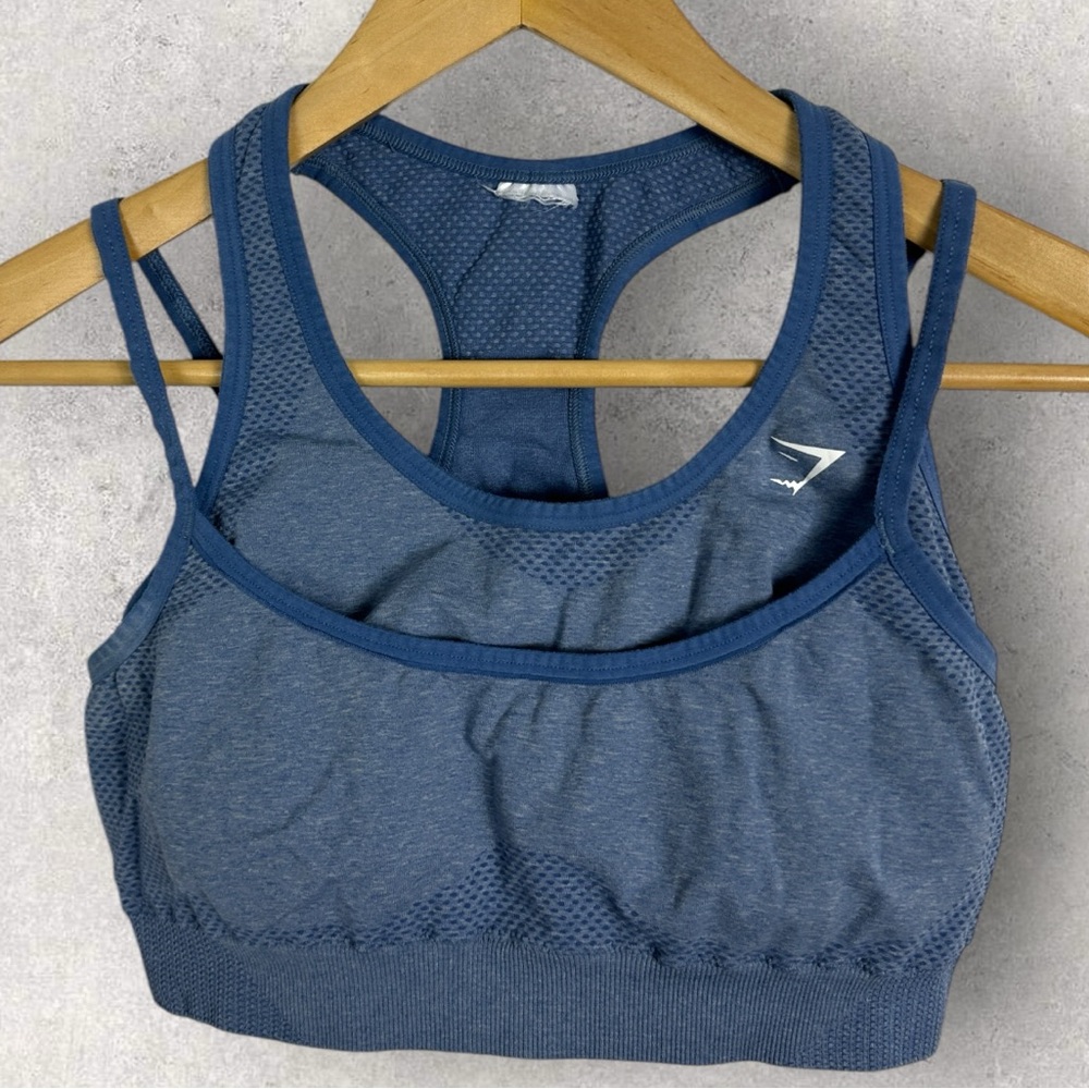 Gymshark Blue Vital Rise Seamless‎ Layered Sports Bra Womens Size XS Racerback